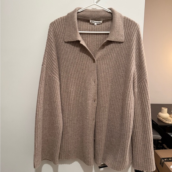 Reformation Fantino Ribbed Button-Up Cashmere Cardigan Sweater - Picture 3 of 3